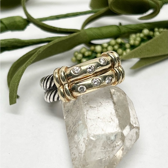 David Yurman Diamond Double Row Metro Cable Ring  .925/14K - Picture 11 of 11